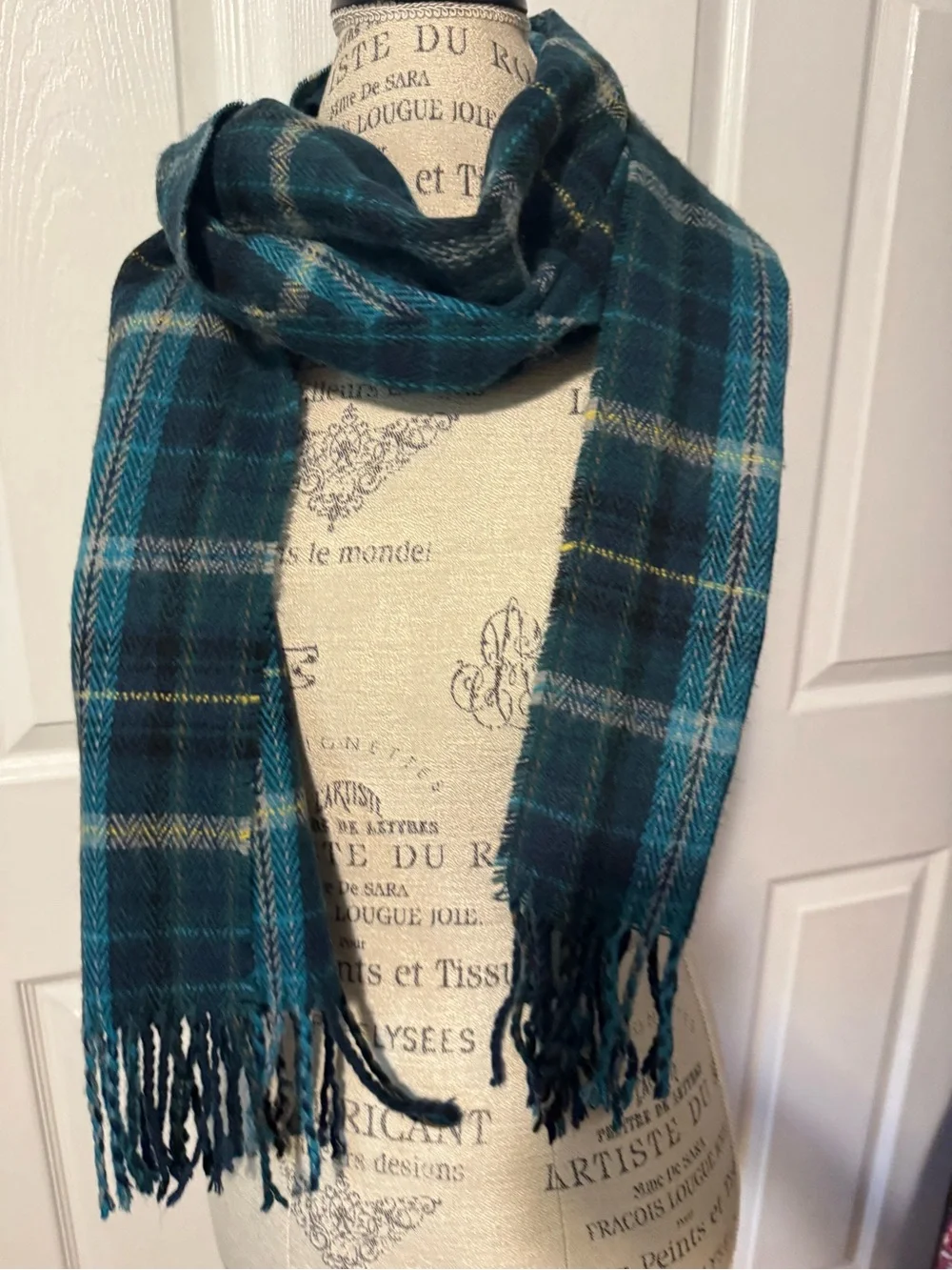 H&M Classic Teal Plaid Acrylic Scarf